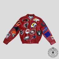 Jeff Hamilton NFL Collage Leather Jacket in Red