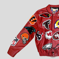 Jeff Hamilton NFL Collage Leather Jacket in Red