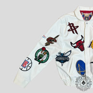 Jeff Hamilton NBA Collage Leather Jacket in White