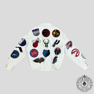 Jeff Hamilton NBA Collage Leather Jacket in White