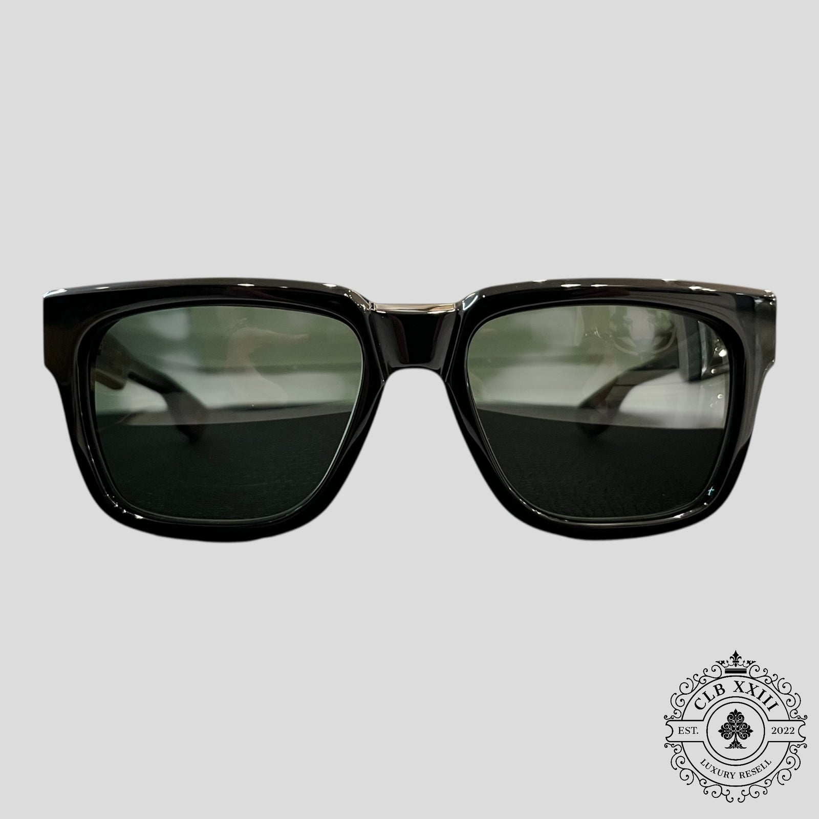 Chrome Hearts Diamond Embellished Box Officer Sunglasses in Black/Gold