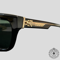 Chrome Hearts Diamond Embellished Box Officer Sunglasses in Black/Gold