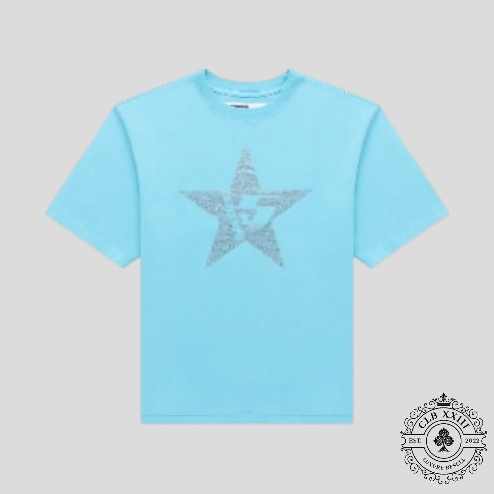 Sp5der Big 5 Star Rhinestone Tee in Light Blue