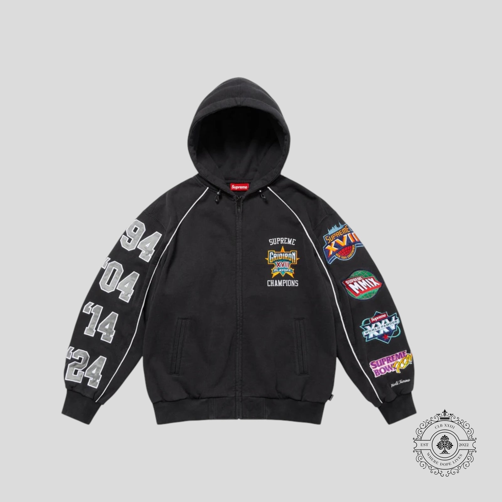 Supreme Playoffs Zip Up Hooded Sweatshirt in Black