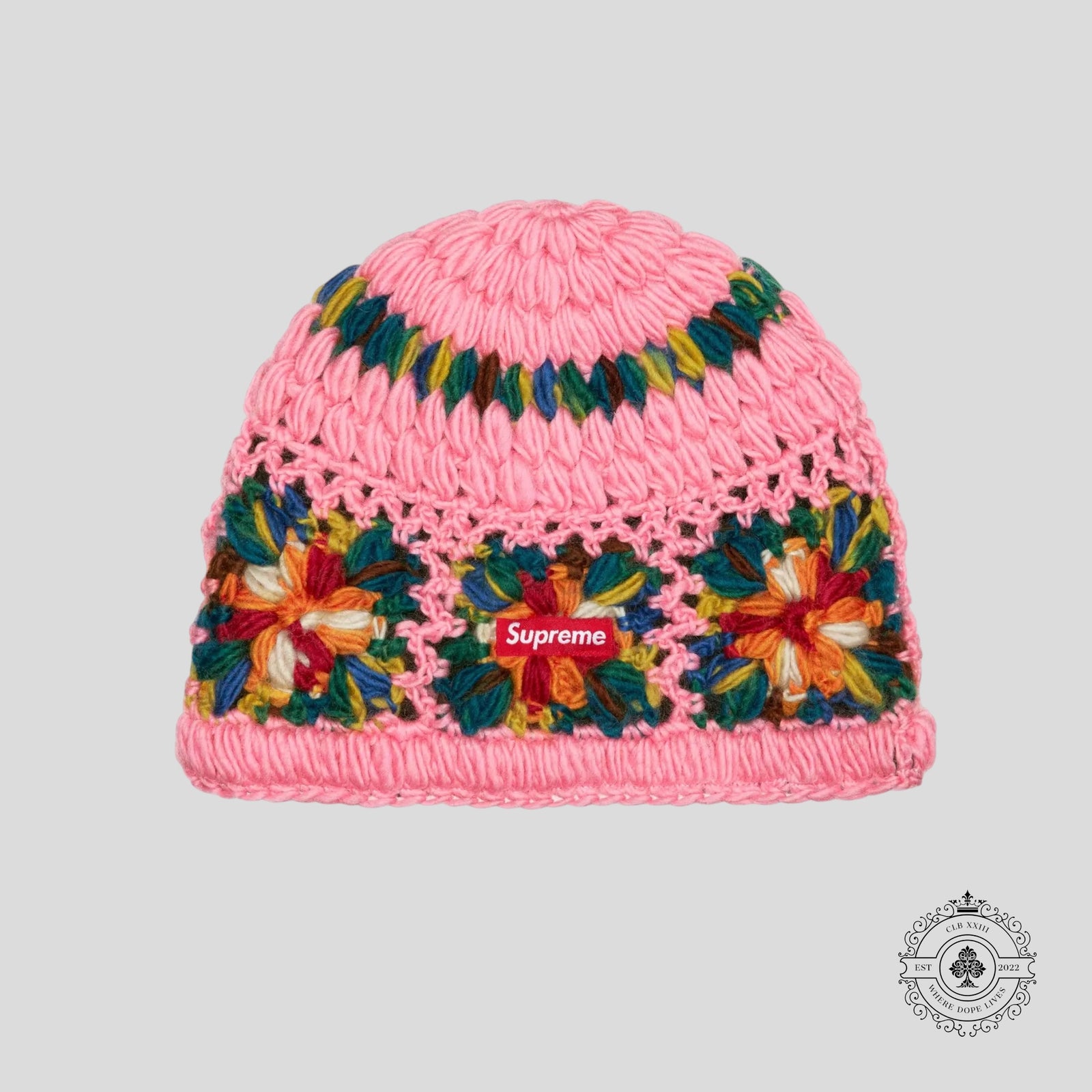 Supreme Crochet Beanie in Pink