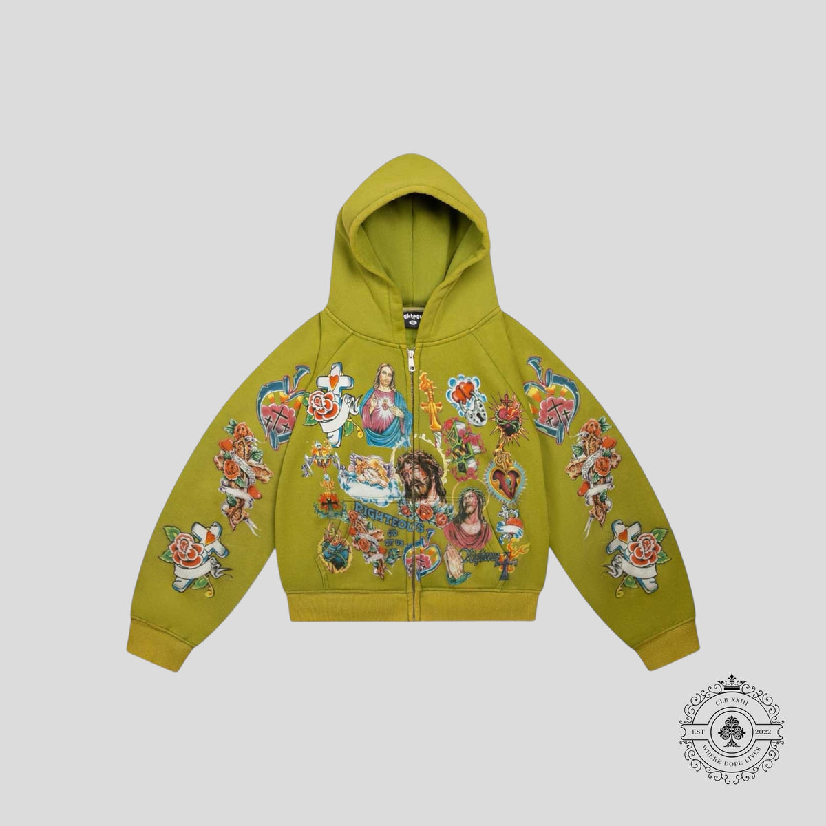 Righteous Risen King Cropped Zip Up in Moss