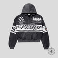 Vale Cursive Zip Up Hoodie in Black