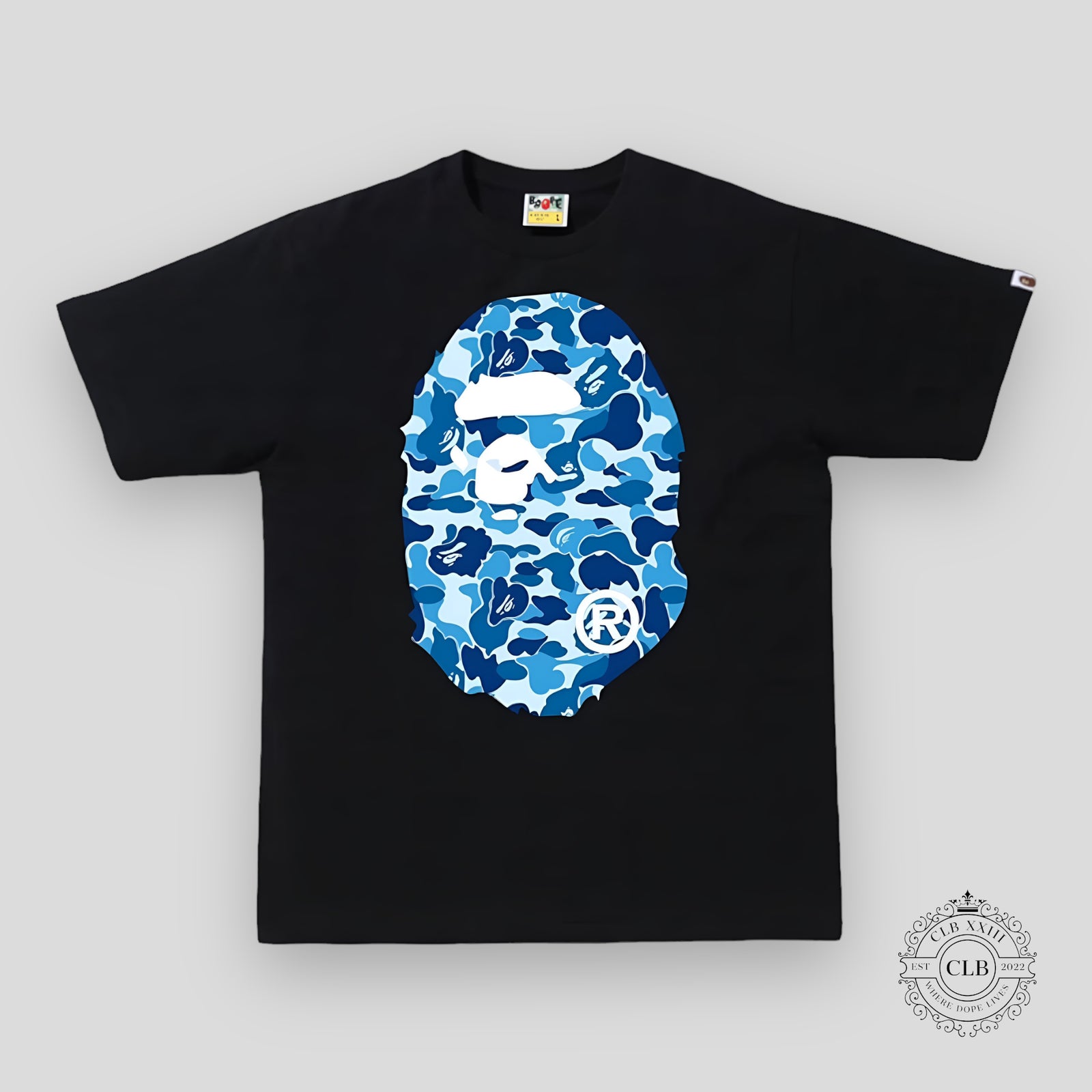 Bape Abc Camo Big Ape Head T-Shirt in Black/Blue