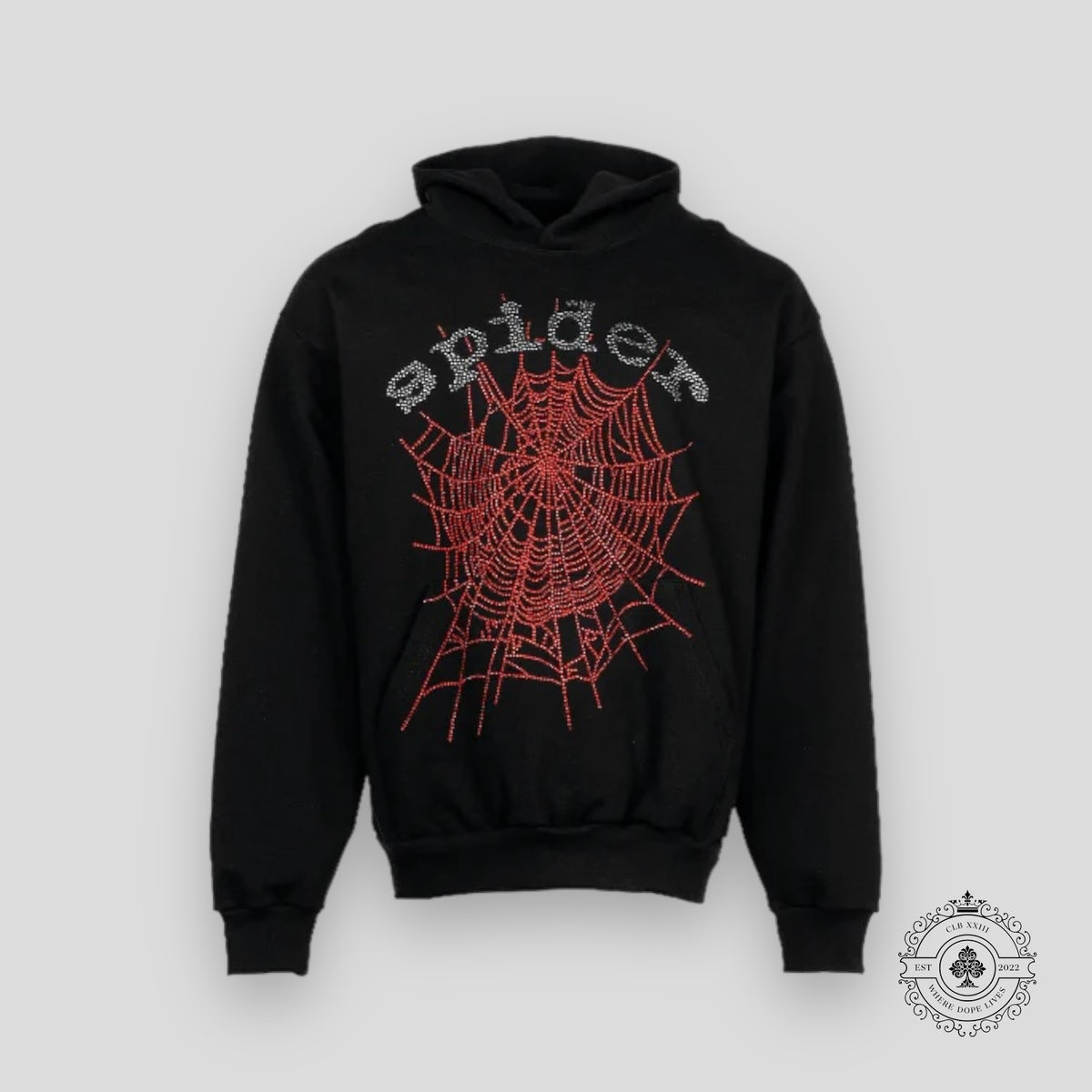 Sp5der OG Rhinestone Logo Hoodie in Black