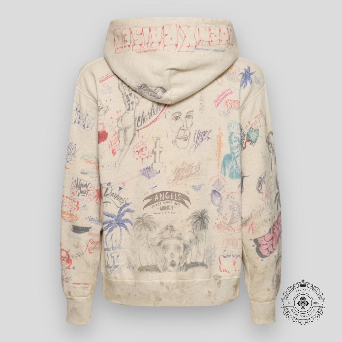 Saint Michael Born X Raised "LA" Hoodie in Vintage White