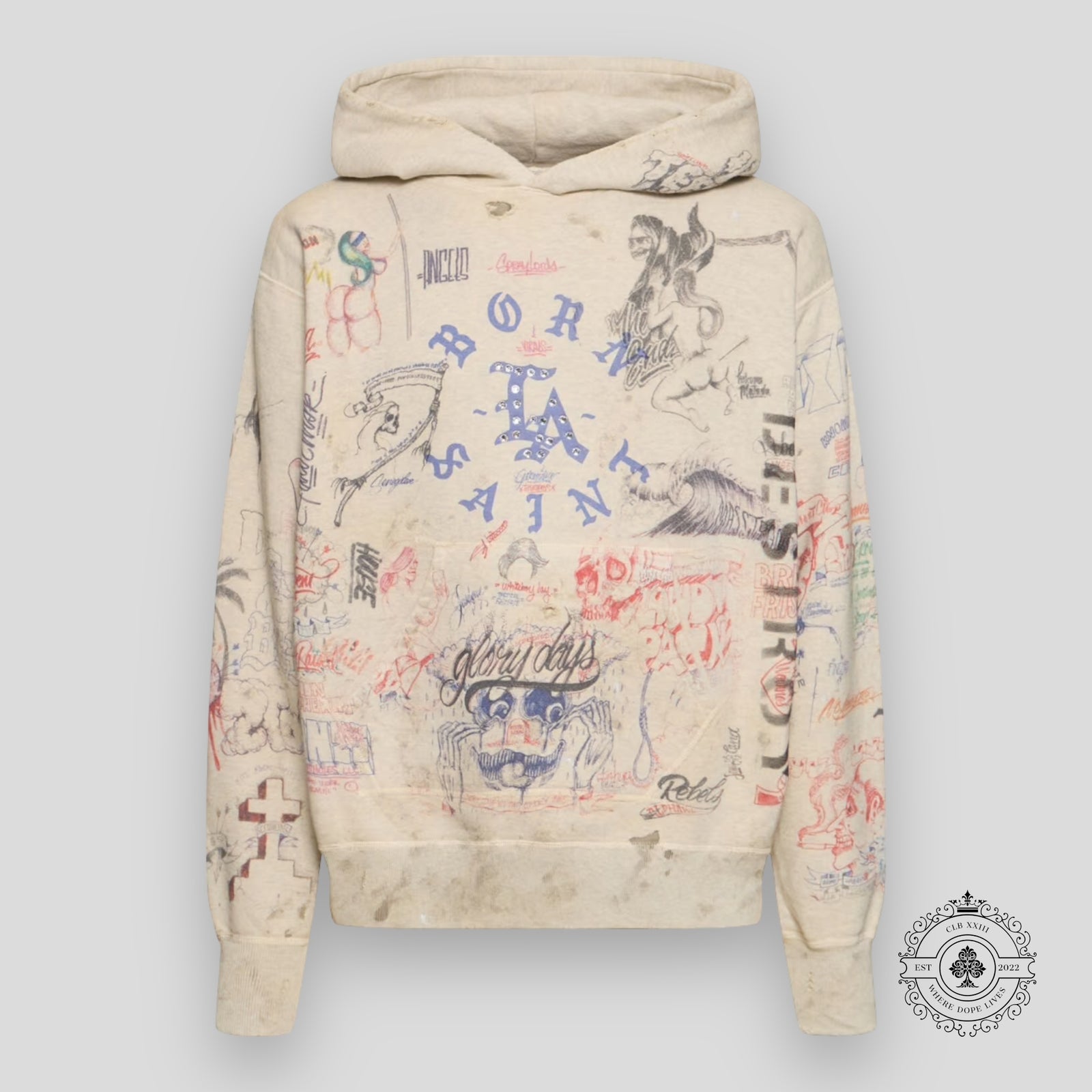 Saint Michael Born x Raised LA Hoodie in Vintage White