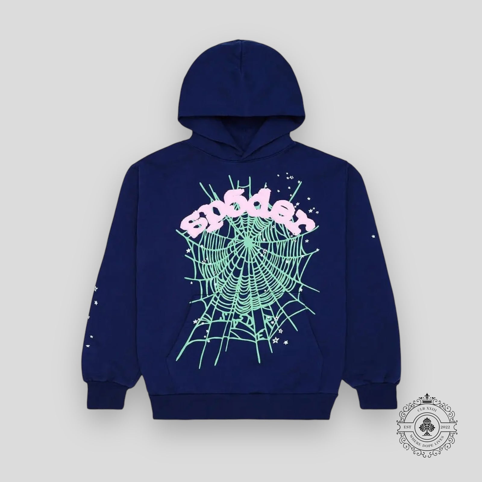Sp5der OG Web Hoodie in Navy/Pink