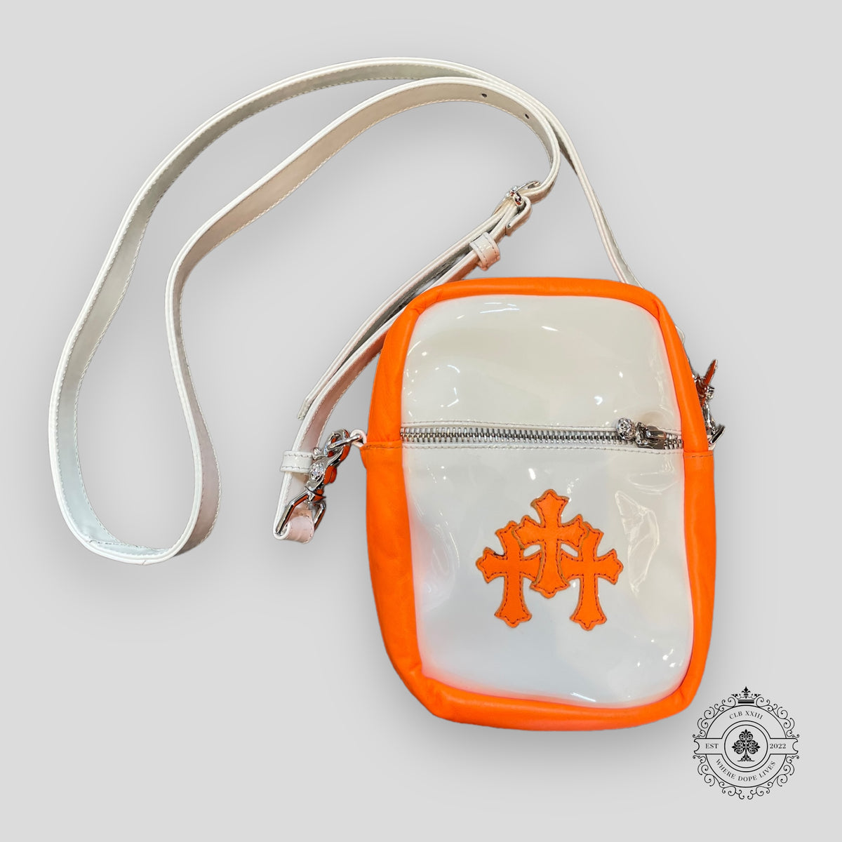 Chrome Hearts Patent Leather Cross Patch Takka Bag in Orange/White