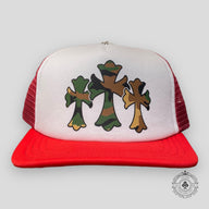 Chrome Hearts Triple Cross Trucker Hat in Red/Camo