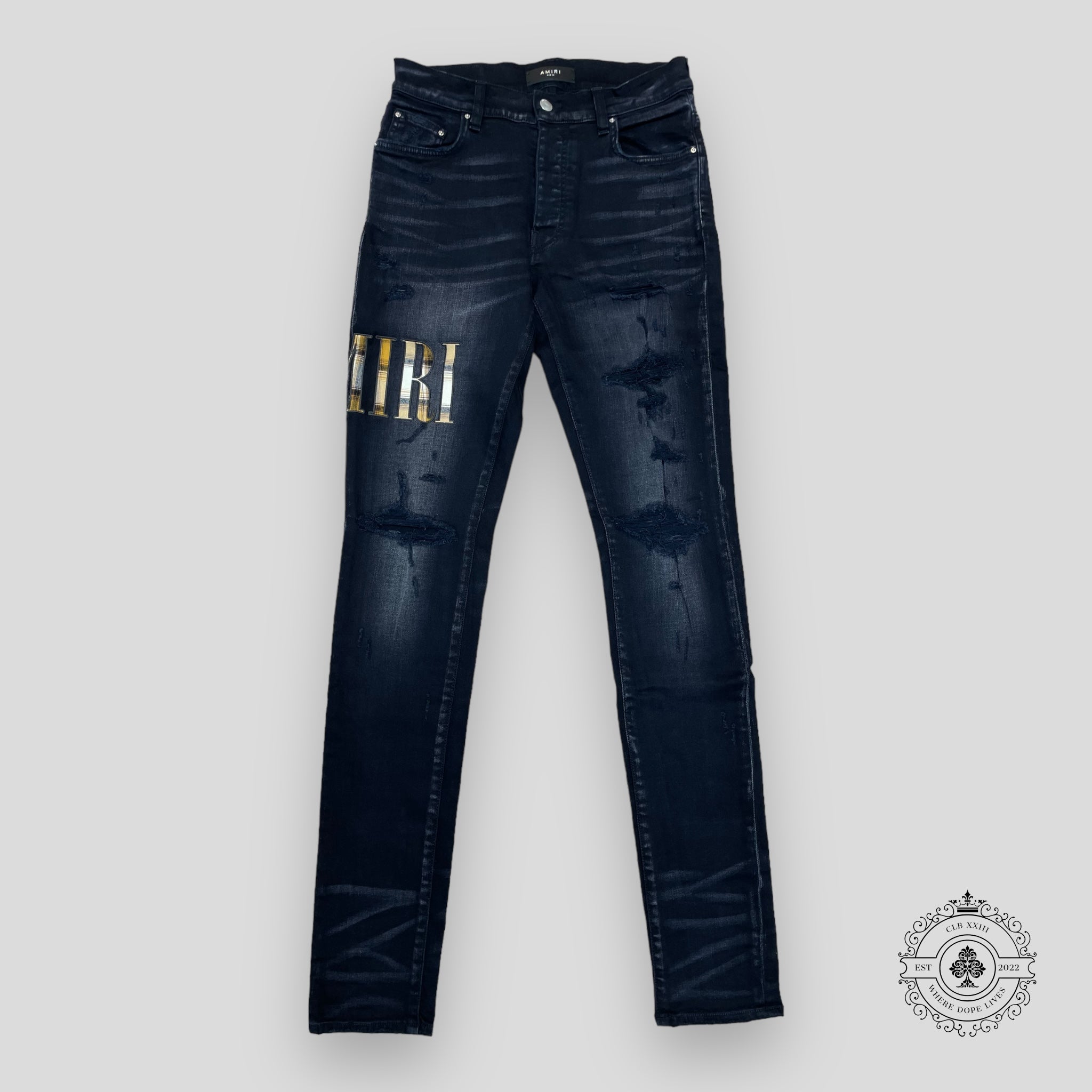 Amiri Flannel Core Logo Jeans in Aged Black