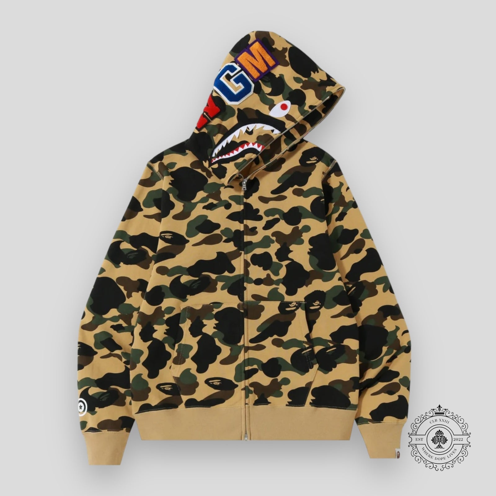 Bape 1st Camo Shark Full Zip Hoodie in Yellow