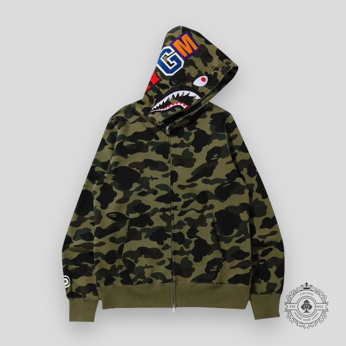 BAPE 1st Camo Shark Full Zip Hoodie in Green