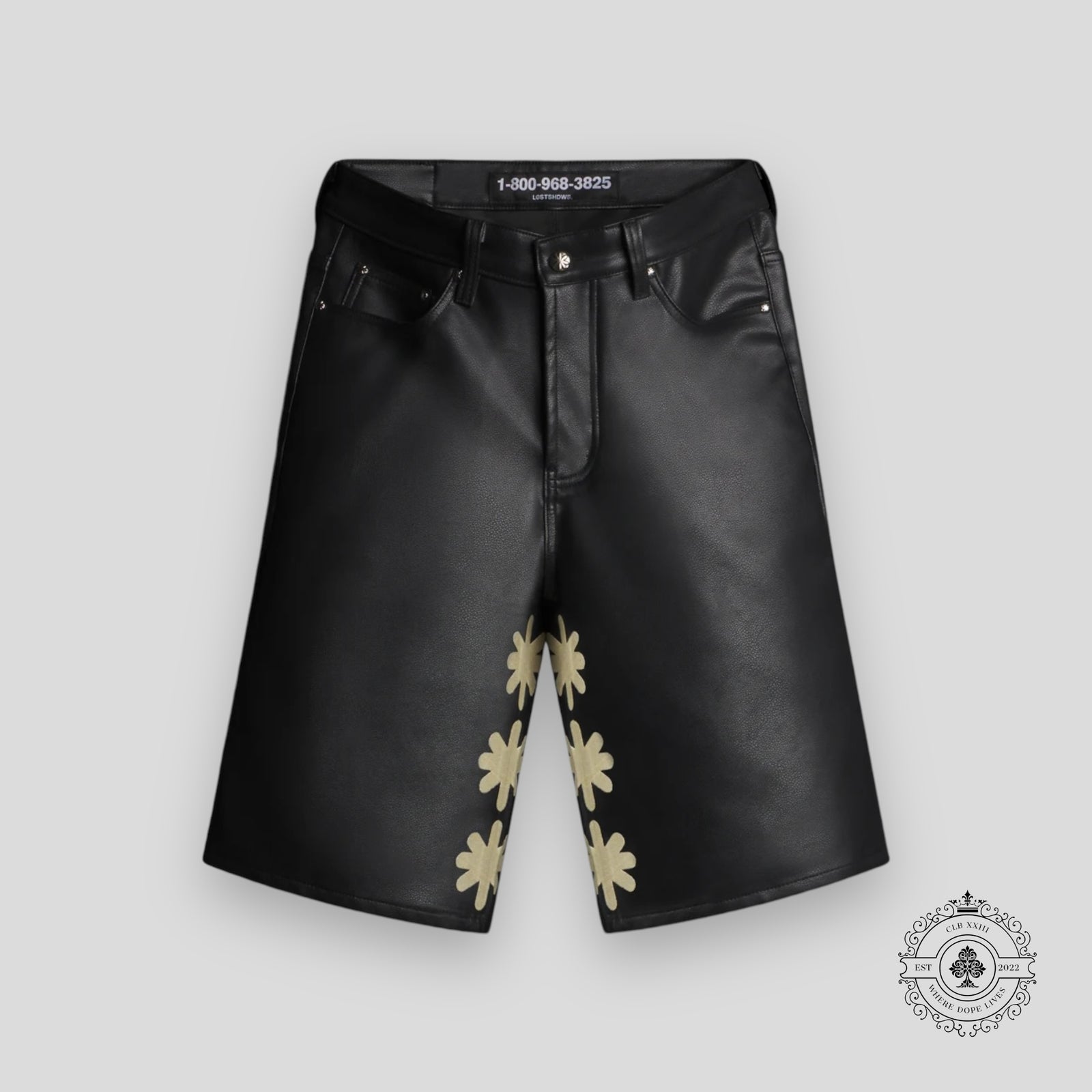 Lostshdws Leather Shorts in Black / Bone