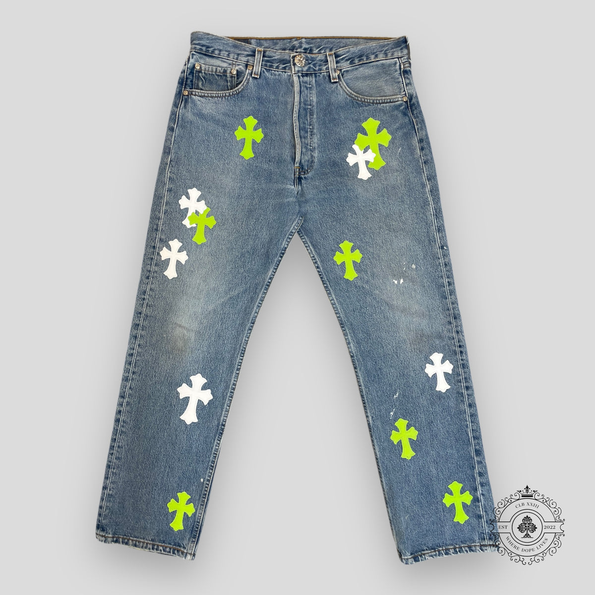 Chrome Hearts Cross Patch Jeans Green/White
