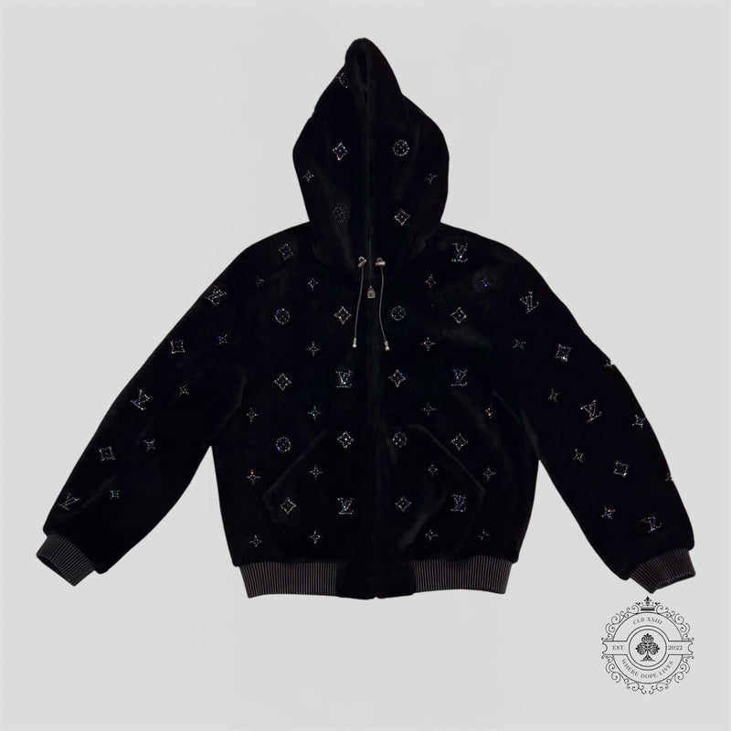 Louis Vuitton Monogram Embellished Shearling Hoodie in Black
