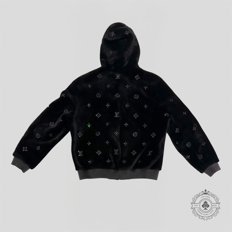 Louis Vuitton Monogram Embellished Shearling Hoodie in Black