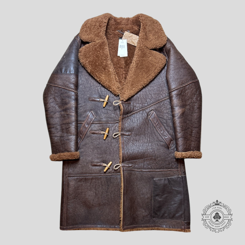 RRL Leather Trim Shearling Coat in Brown