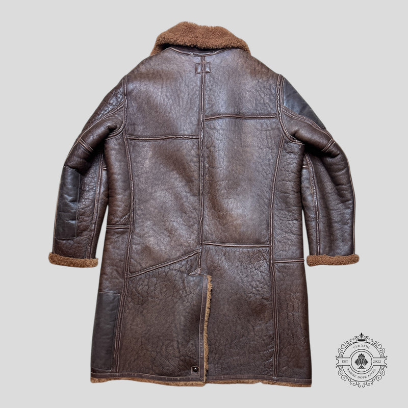 RRL Leather Trim Shearling Coat in Brown