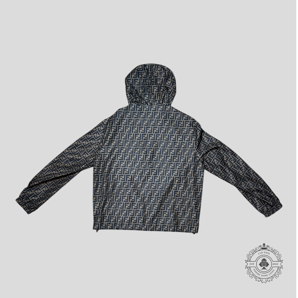 Fendi Reversible Logo Printed Shell Hooded Jacket in Brown/Black