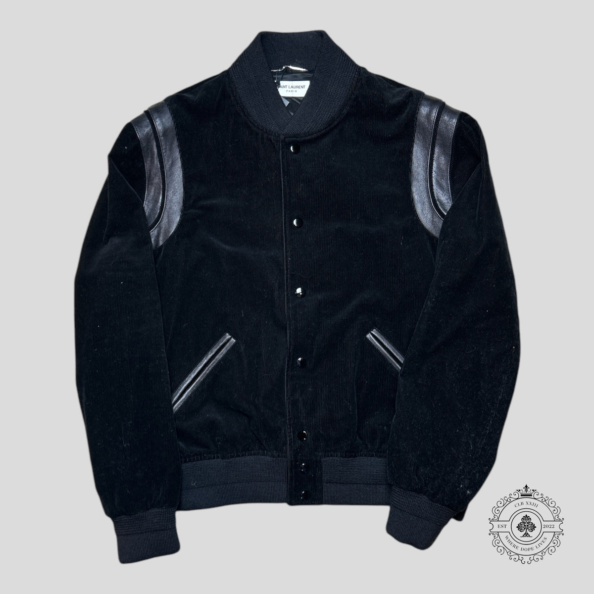 Saint Laurent Corduroy Varsity Teddy Jacket in Black