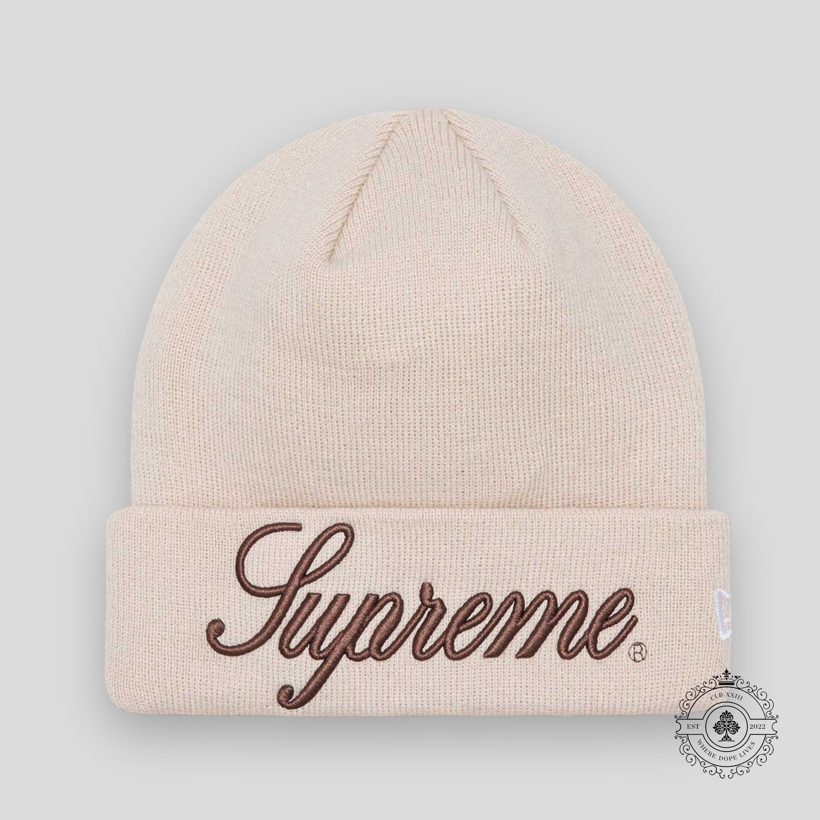 Supreme Script Beanie in Stone