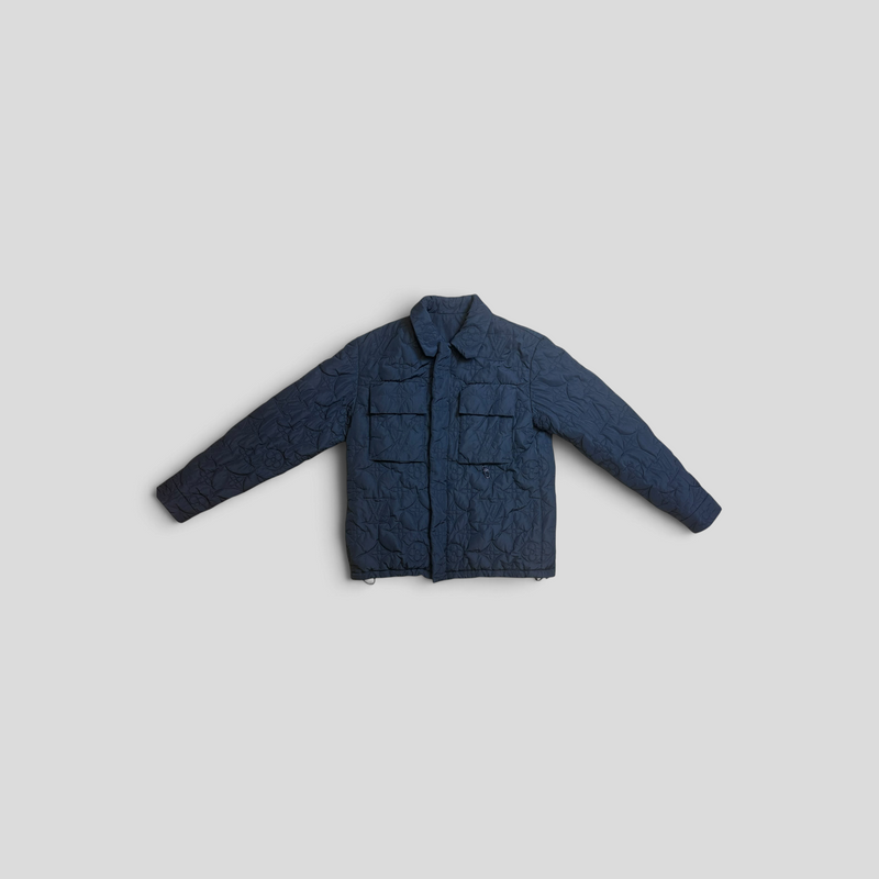 CLB XXIII navy blue Louis Vuitton monogram embossed padded jacket with two front pockets and polyamide construction.