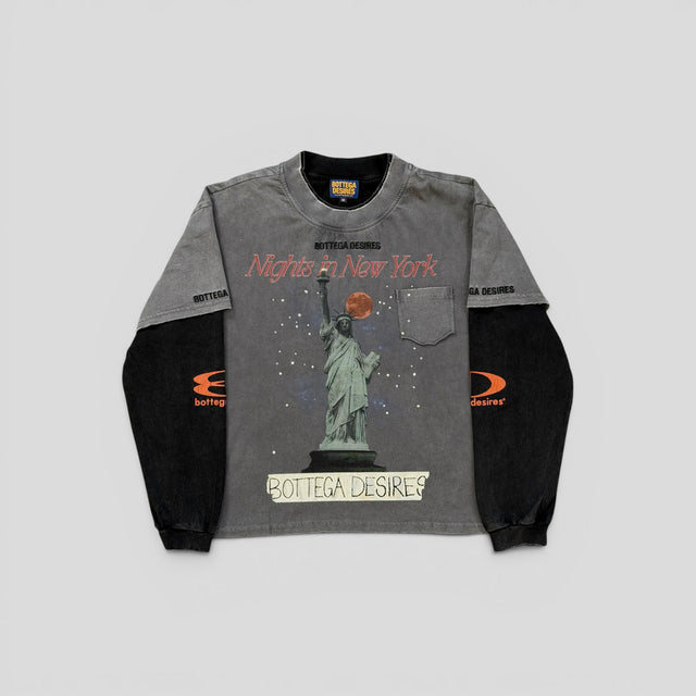 Bottega Desires Nights in NY Layered Long Sleeve Tee in Grey