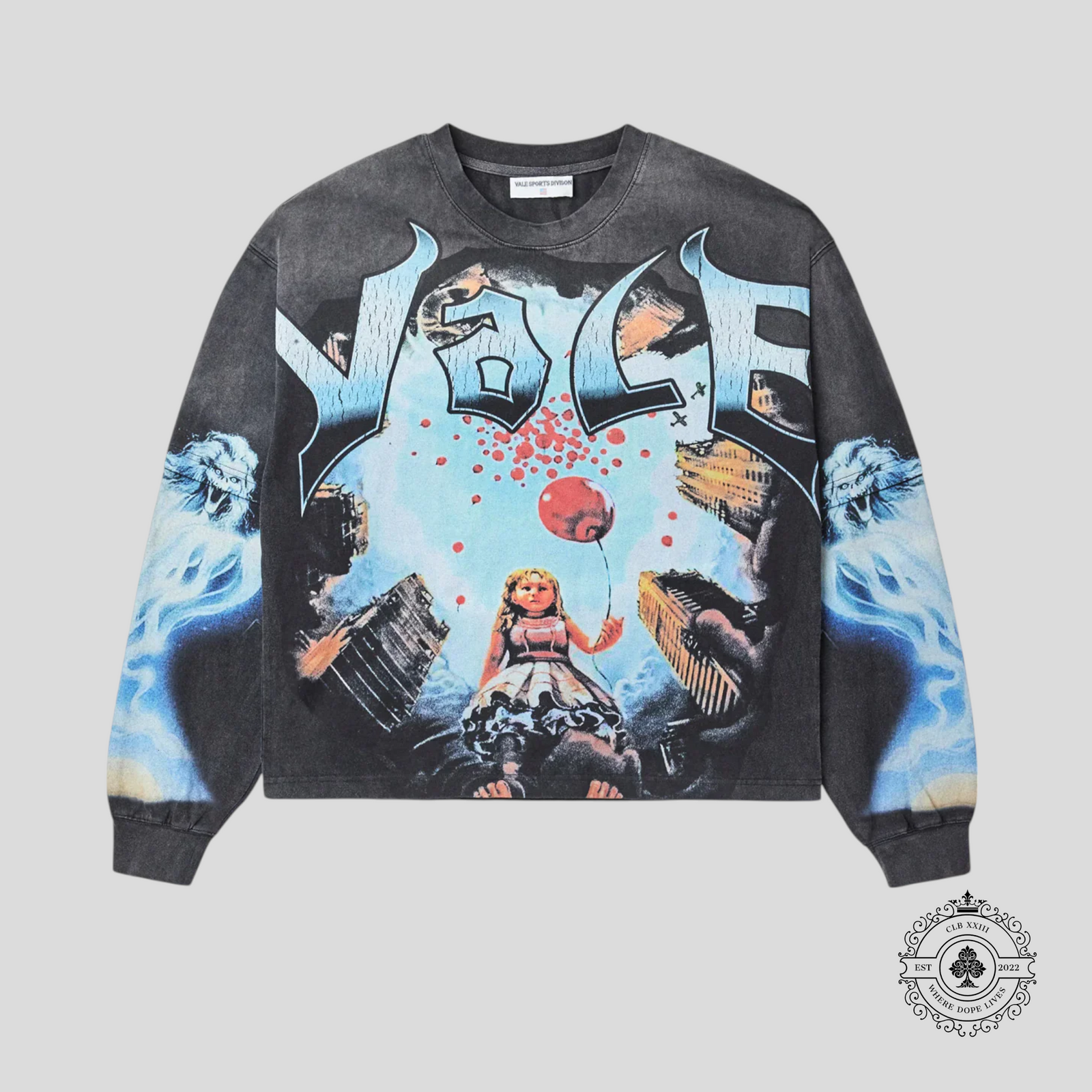 Vale Red Balloon Long Sleeve Tee in Black