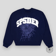 Sp5der Varsity Web Crewneck in Navy Blue
