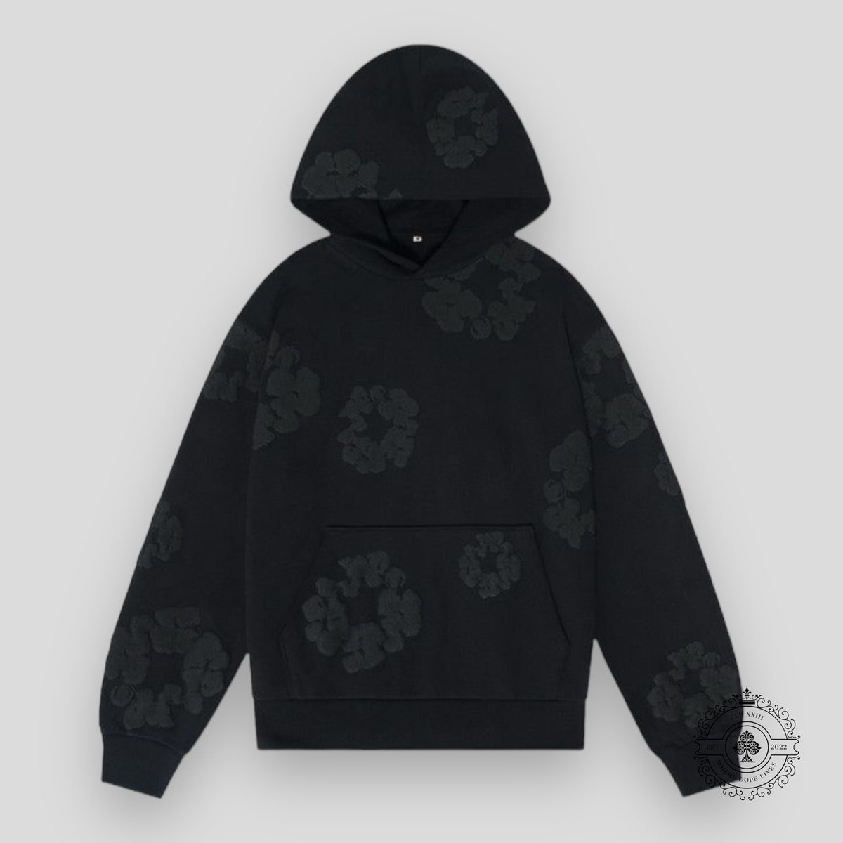 Denim Tears The Cotton Wreath Hoodie in Black Monochrome