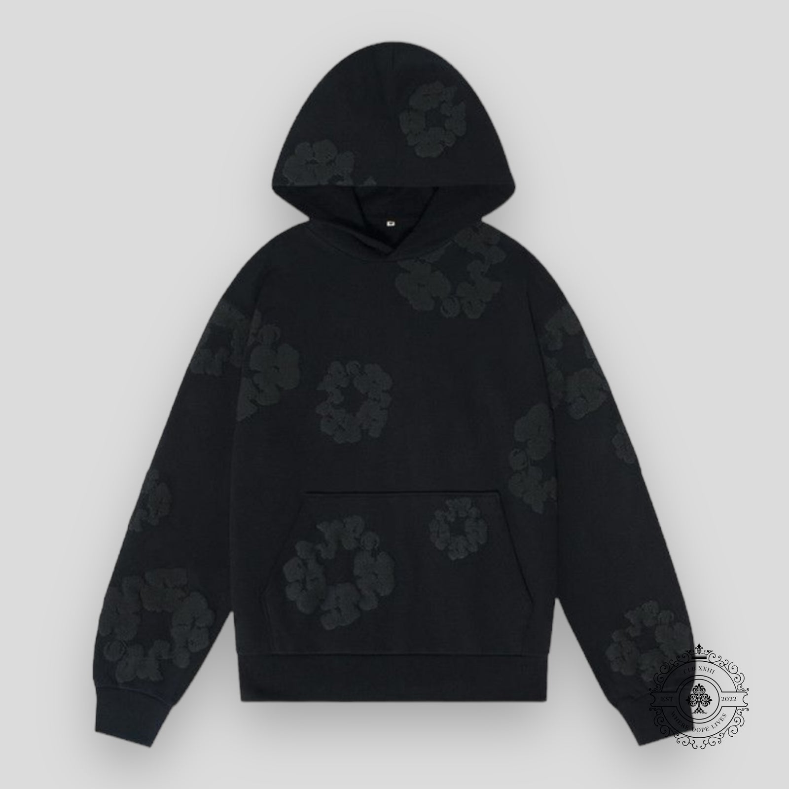 Denim Tears The Cotton Wreath Hoodie in Black Monochrome