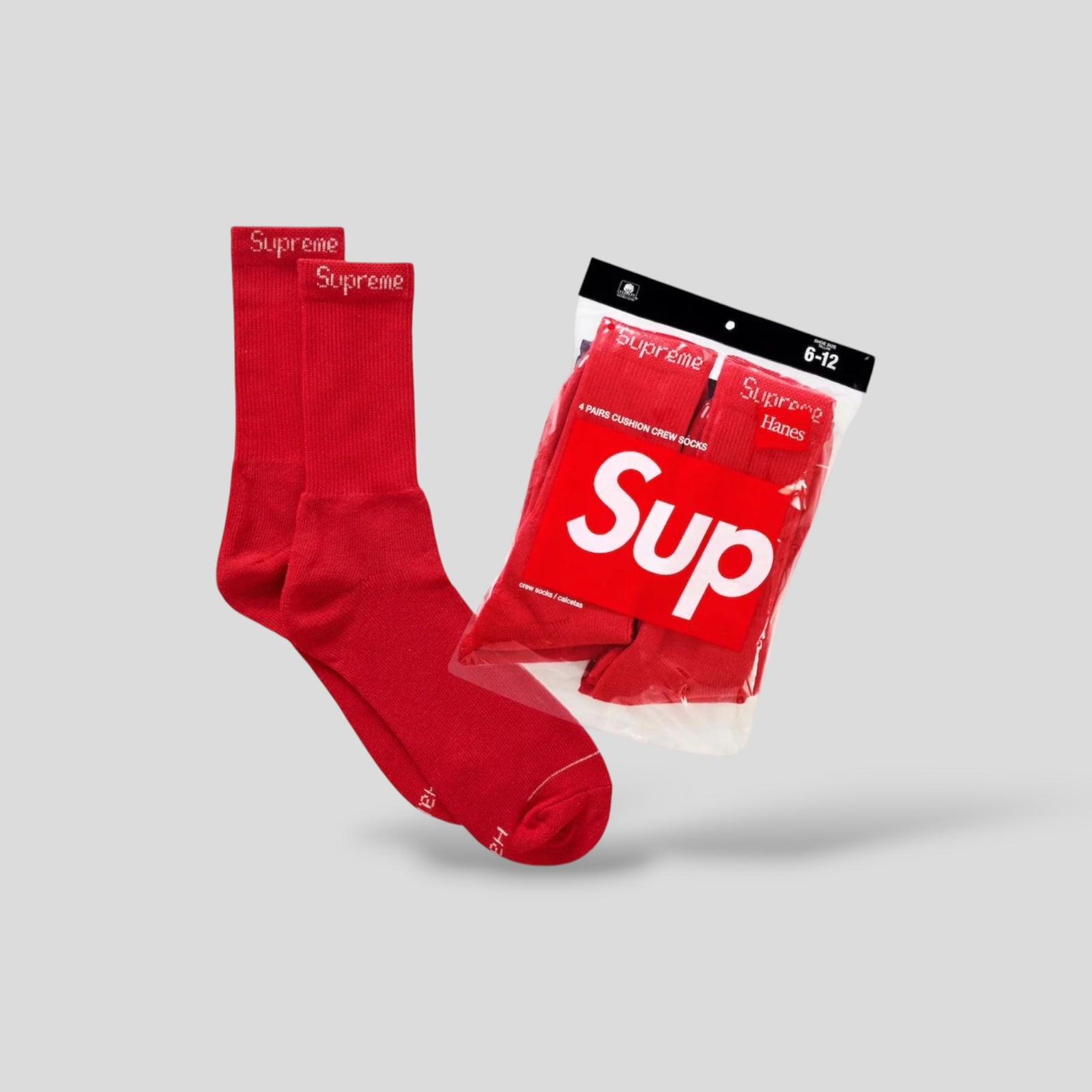 Supreme Hanes Crew Socks in Red 1-pair