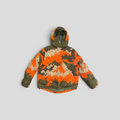 CLB XXIII Louis Vuitton orange and olive green Damoflage pixelated puffer jacket with a hood and polyester finish.