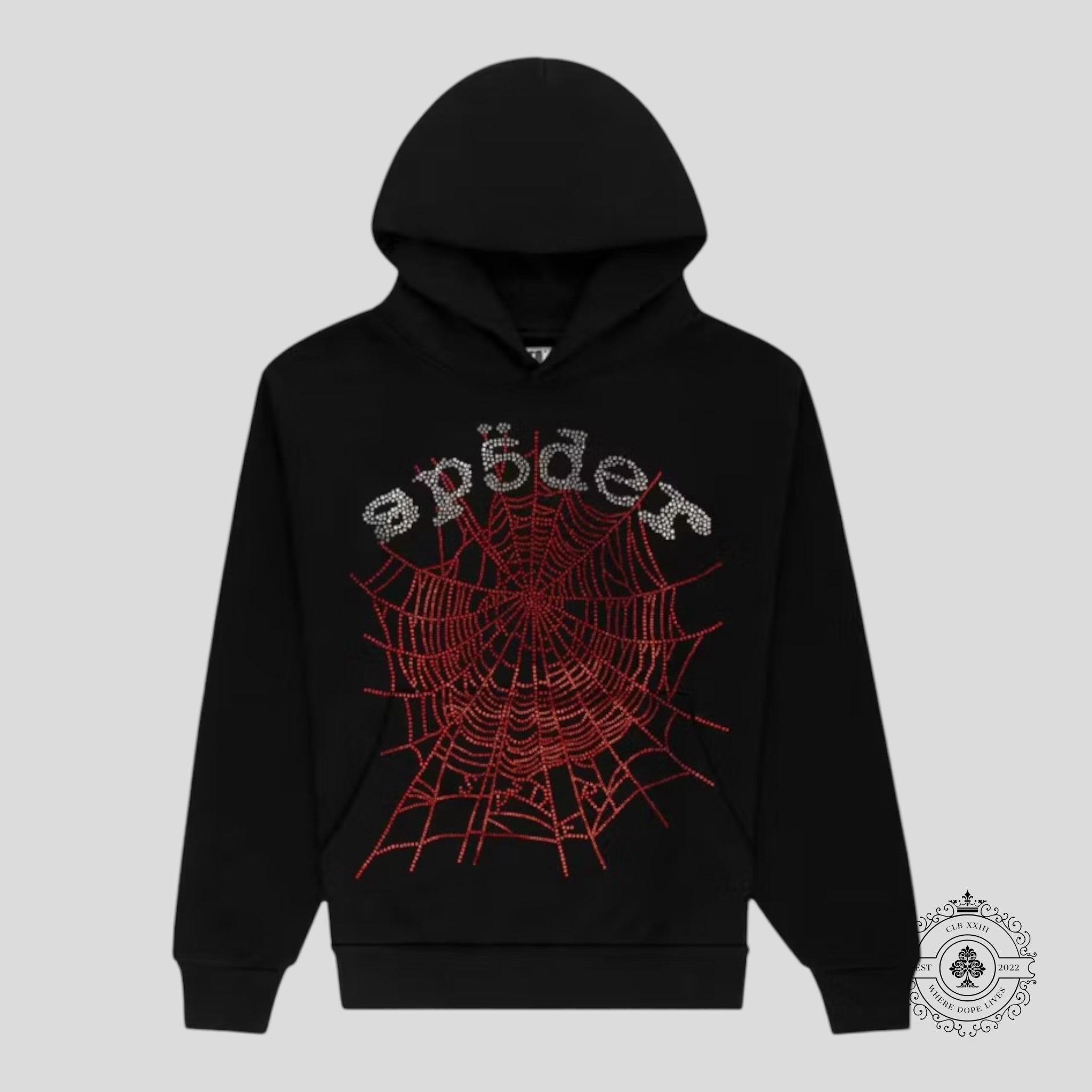 Sp5der OG Rhinestone Hoodie in Black