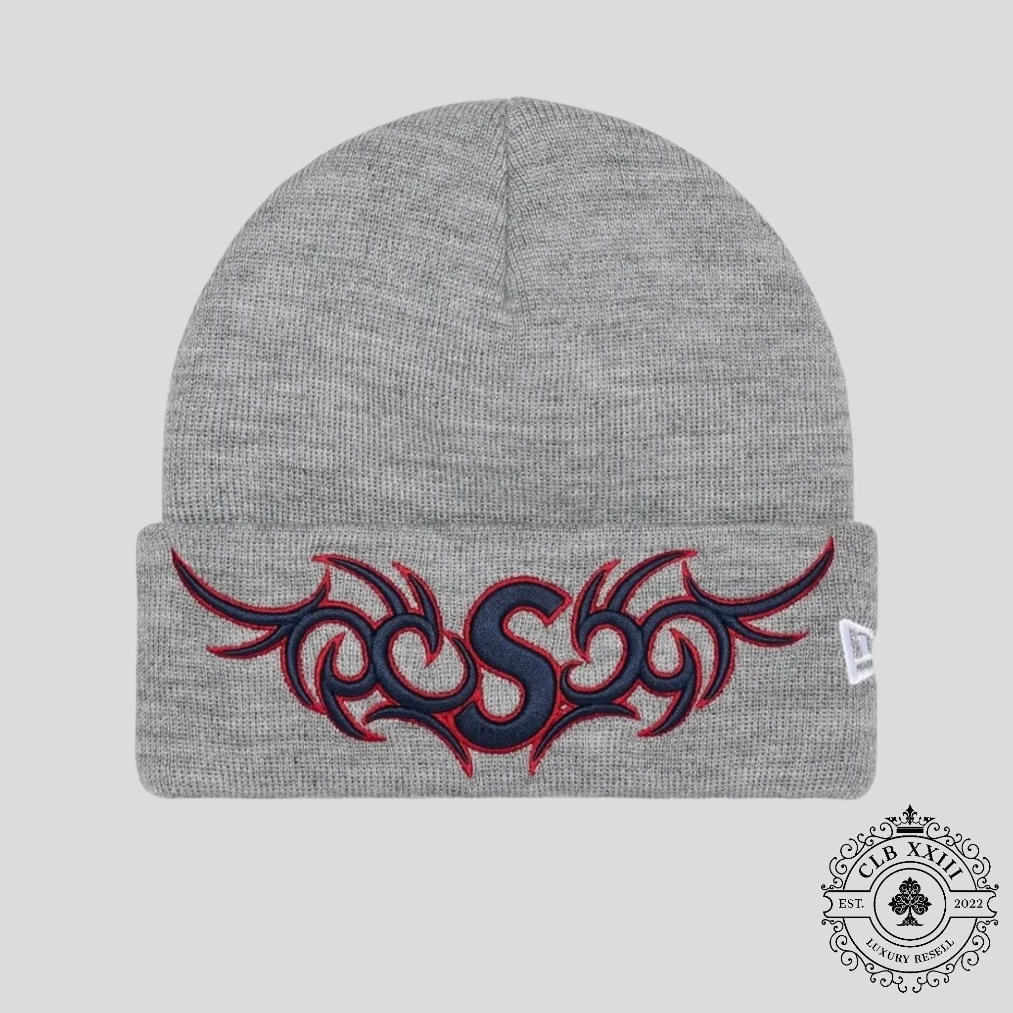 Supreme New Era Tribal S Logo Beanie in Heather Grey