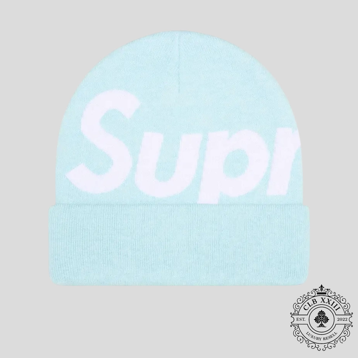 Supreme Big Logo Beanie (FW25) in Light Blue