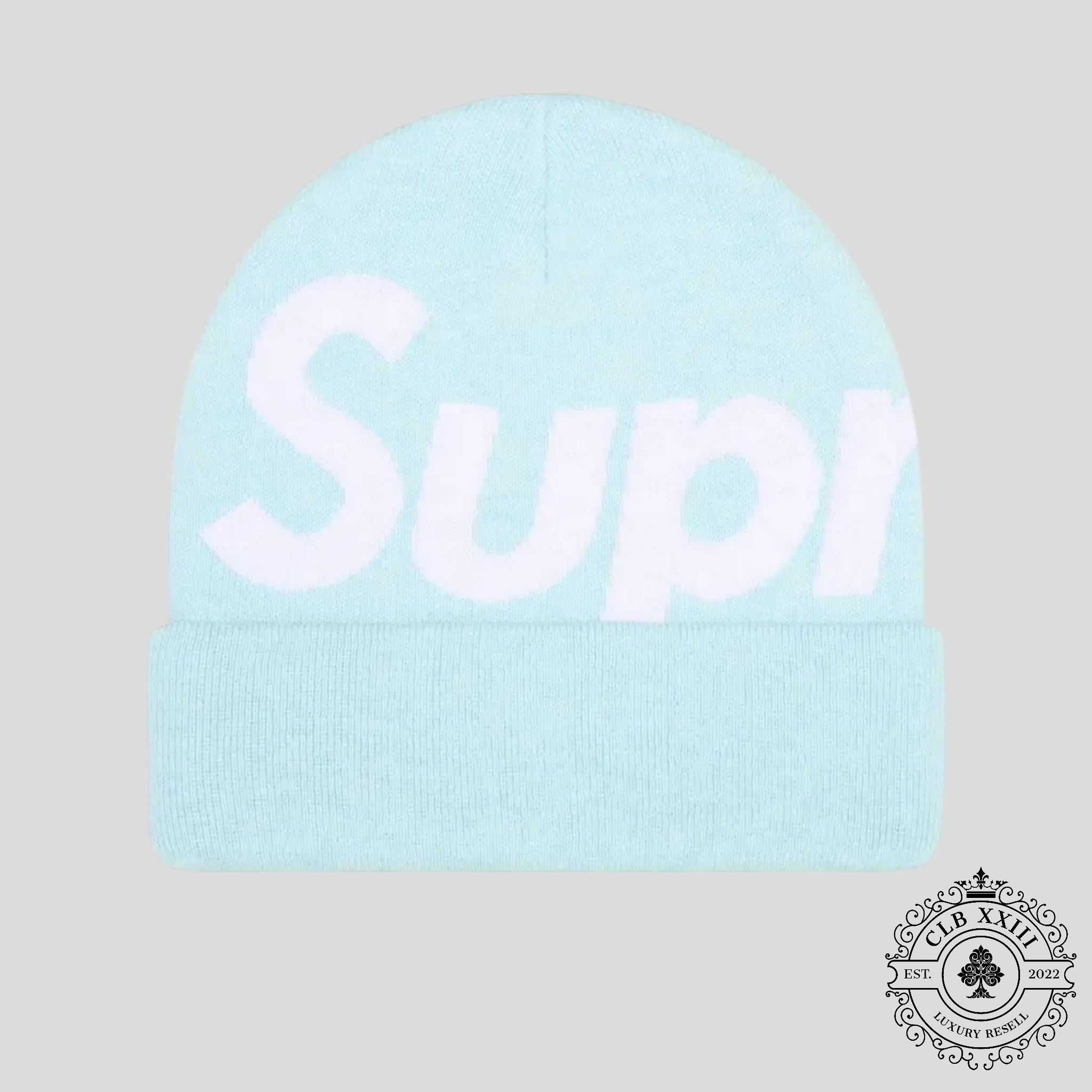 Supreme Big Logo Beanie (FW25) in Light Blue