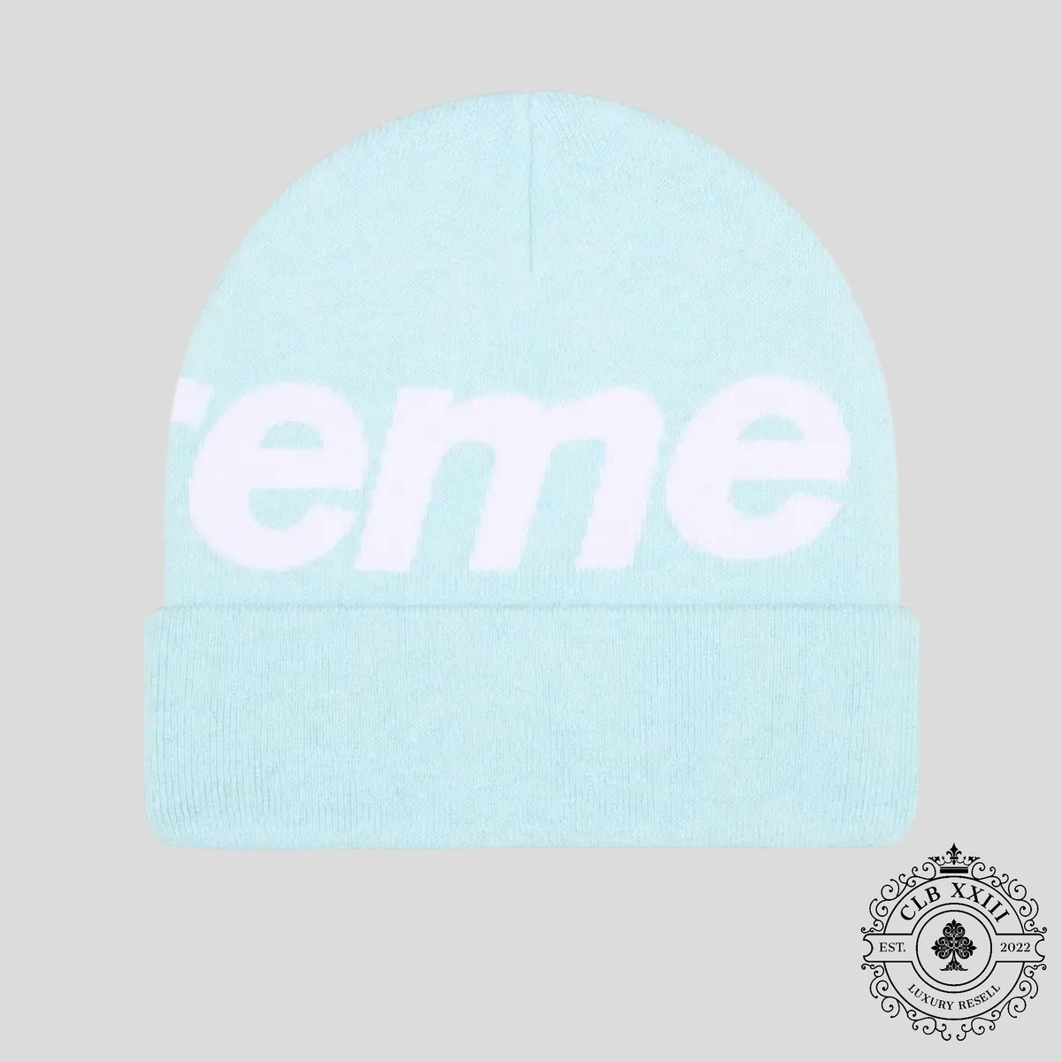 Supreme Big Logo Beanie (FW25) in Light Blue