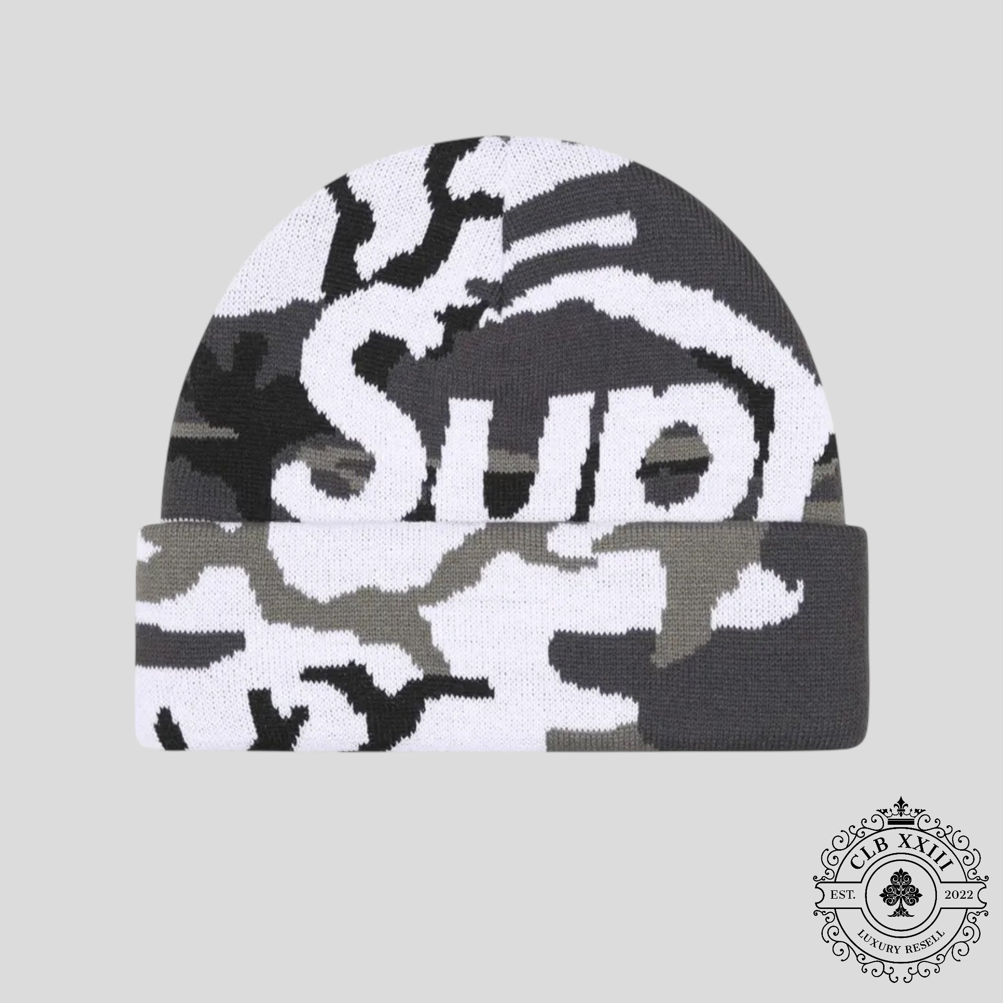 Supreme Camo Big Logo Beanie Snow Camo