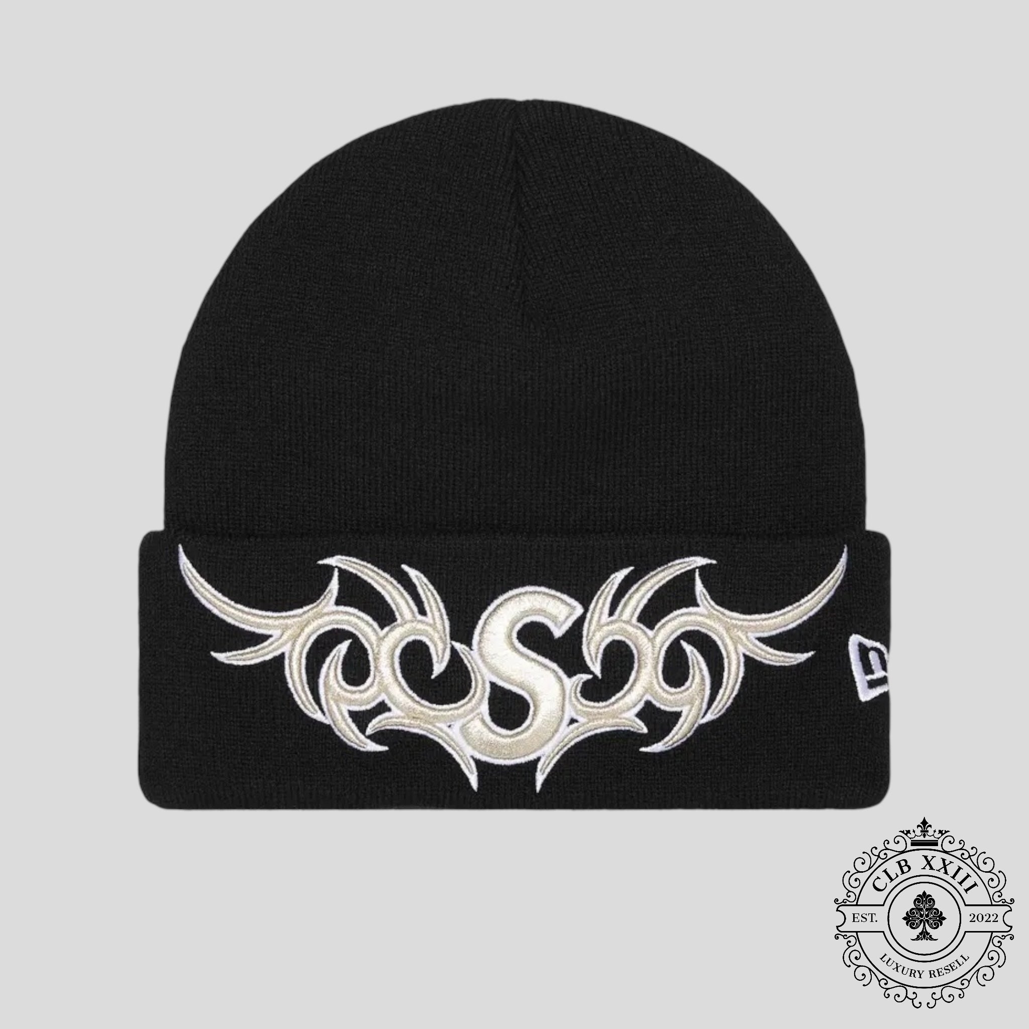 Supreme New Era Tribal S Logo Beanie in Black