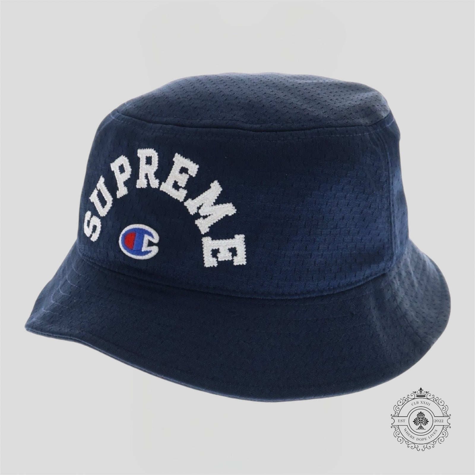 Supreme X Champion Mesh Crusher Bucket Hat in Navy Blue