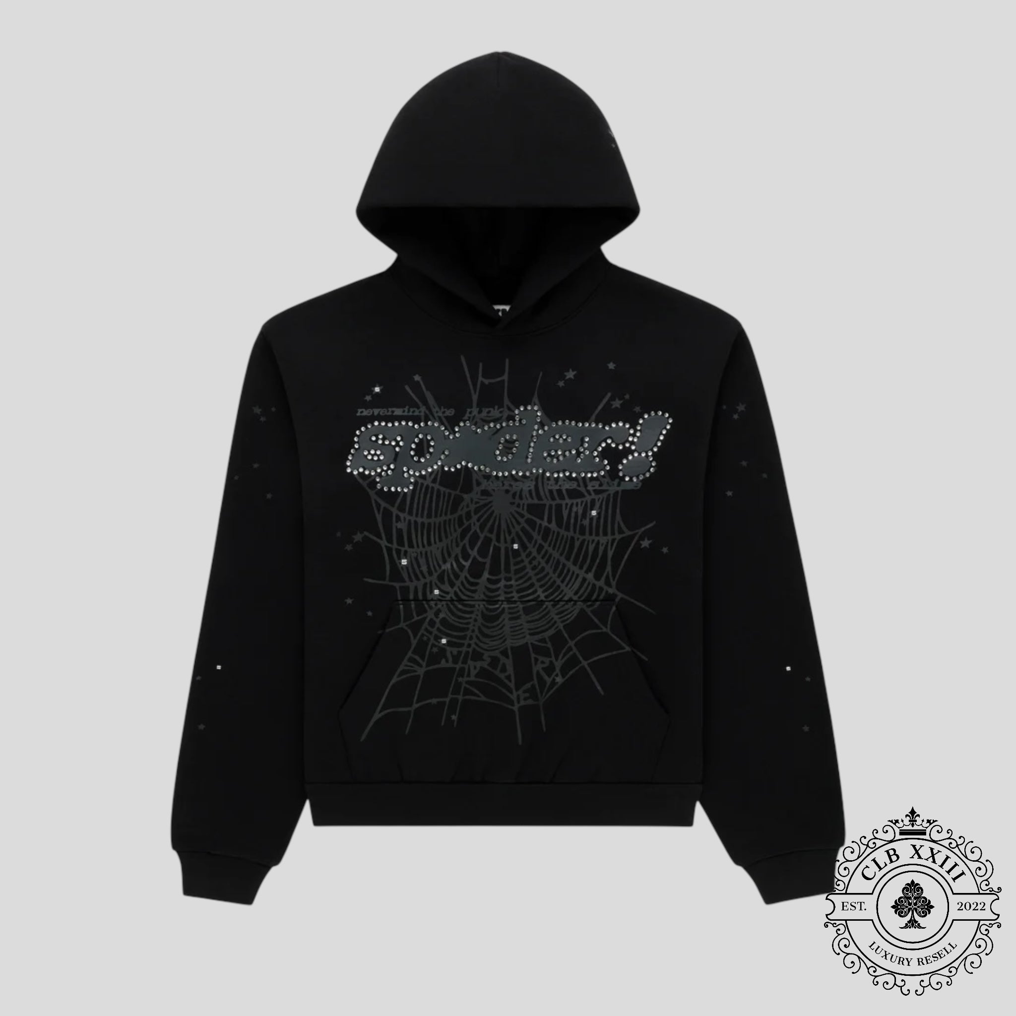 Sp5der Phantom Rhinestone Punk V2 Hoodie in Black