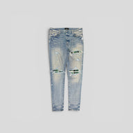 Amiri MX1 Plaid Patch Jeans in Clay Indigo / Green