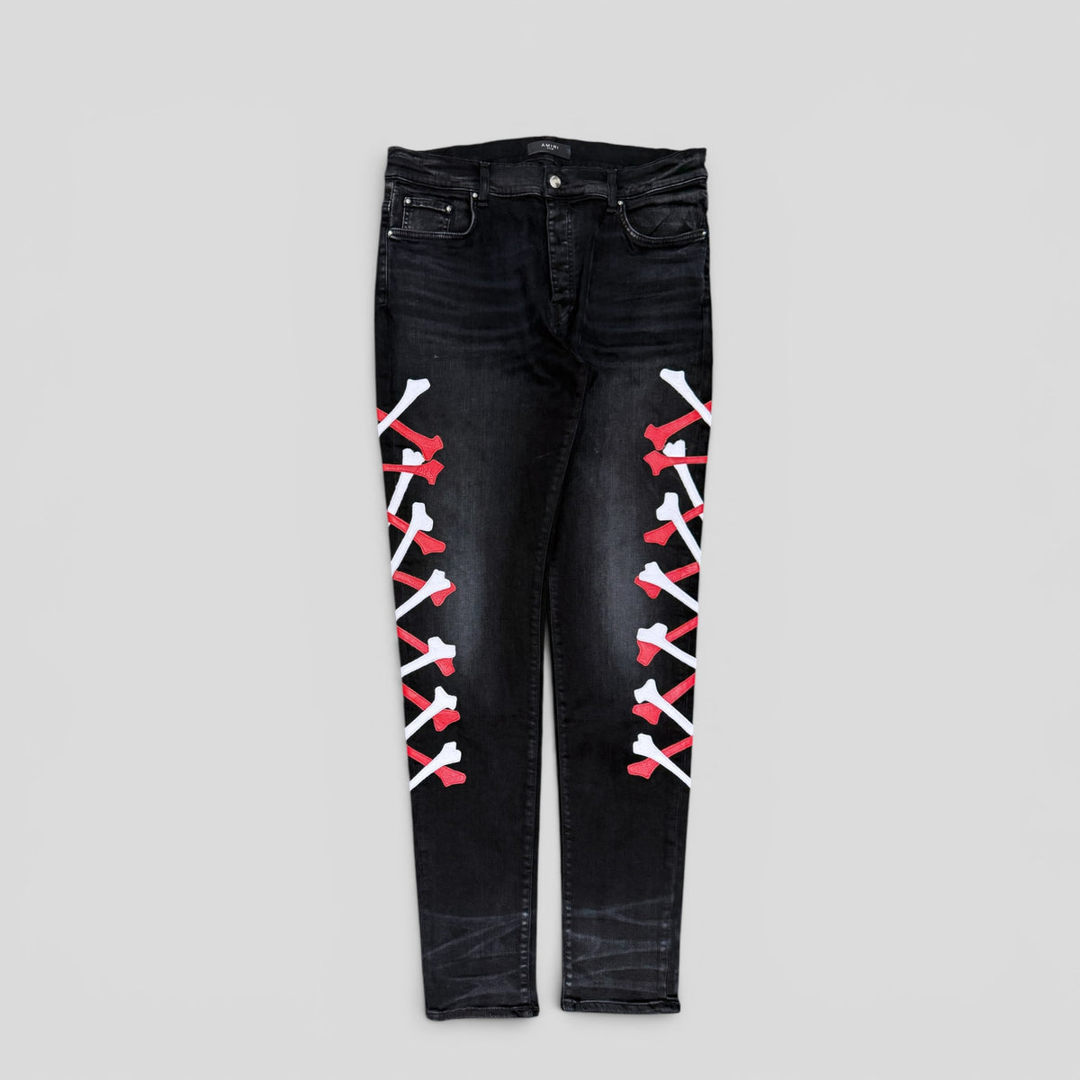Amiri Red White Bones Jeans in Aged Black