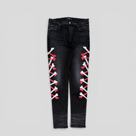 Amiri Red White Bones Jeans in Aged Black